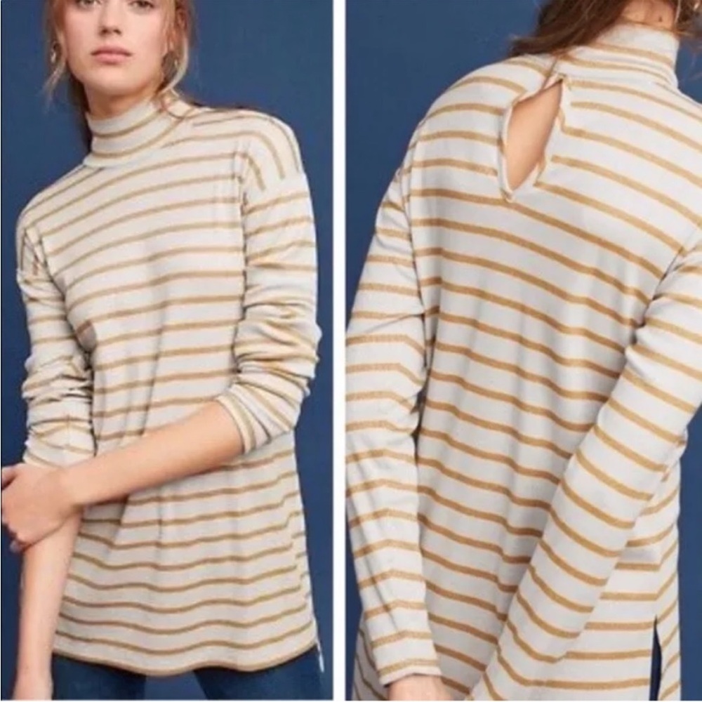 Anthropologie Vanessa Virginia Shining Turtleneck Tunic Gold and Silver